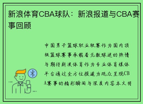 新浪体育CBA球队：新浪报道与CBA赛事回顾