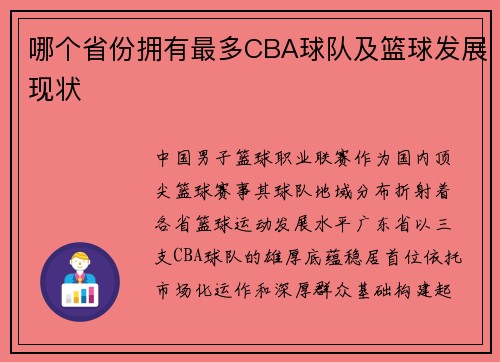 哪个省份拥有最多CBA球队及篮球发展现状